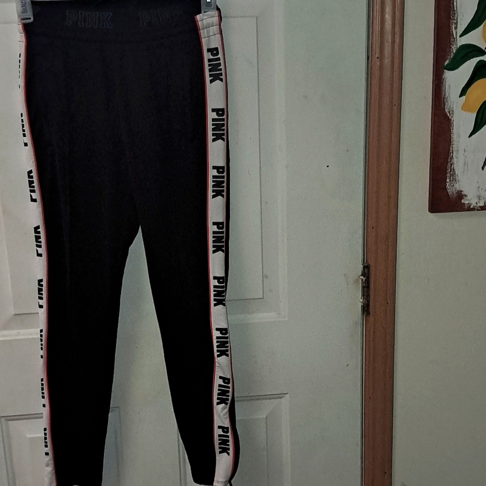 Pink VS Straight Leg Woman's Med Logo Track Pants. 2019. Zipper Leg